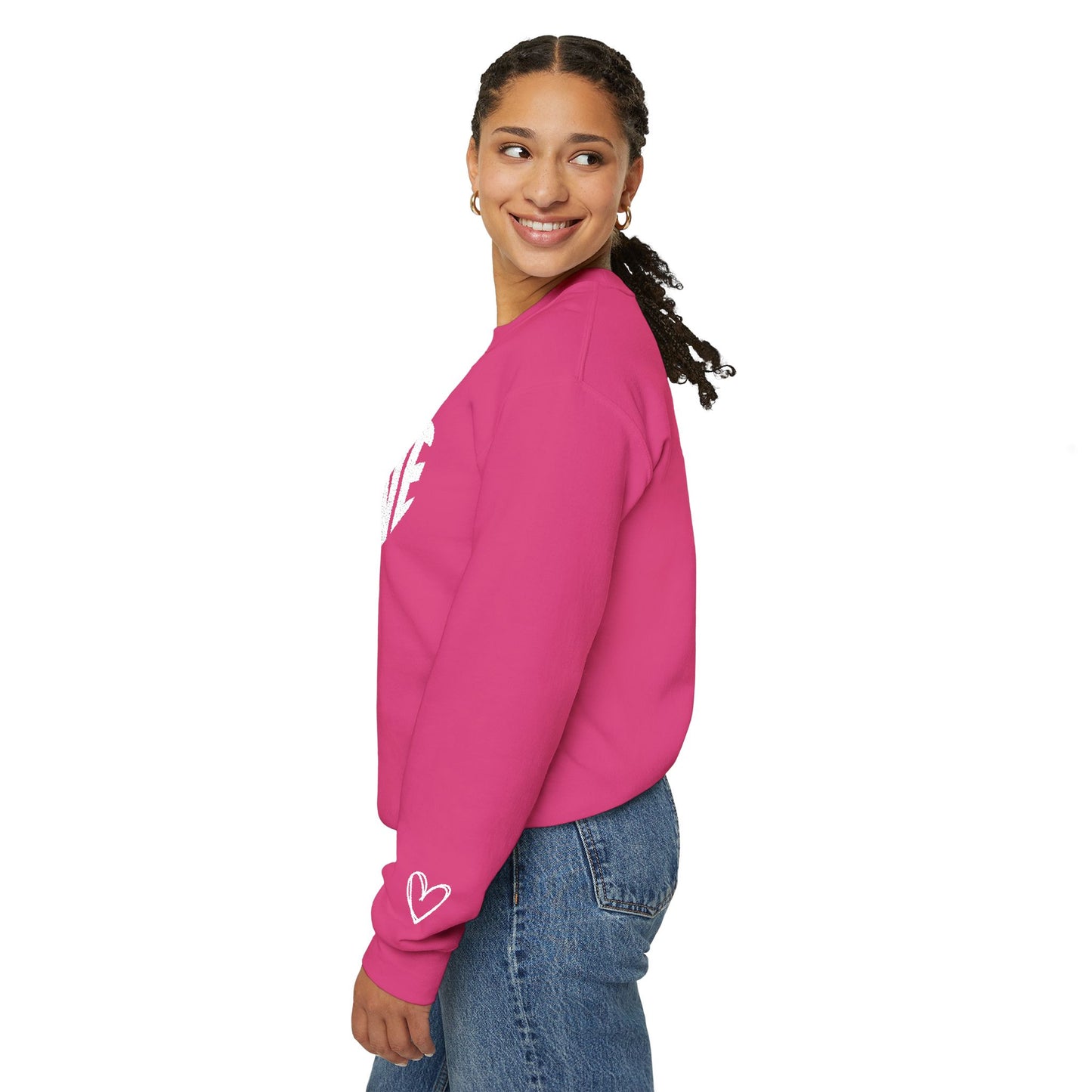Embroidered Love Heart Gildan Sweatshirt with Dual Sleeve Embroidery