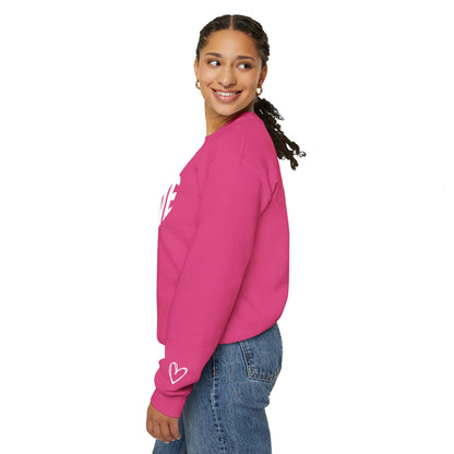 Embroidered Love Heart Gildan Sweatshirt with Dual Sleeve Embroidery