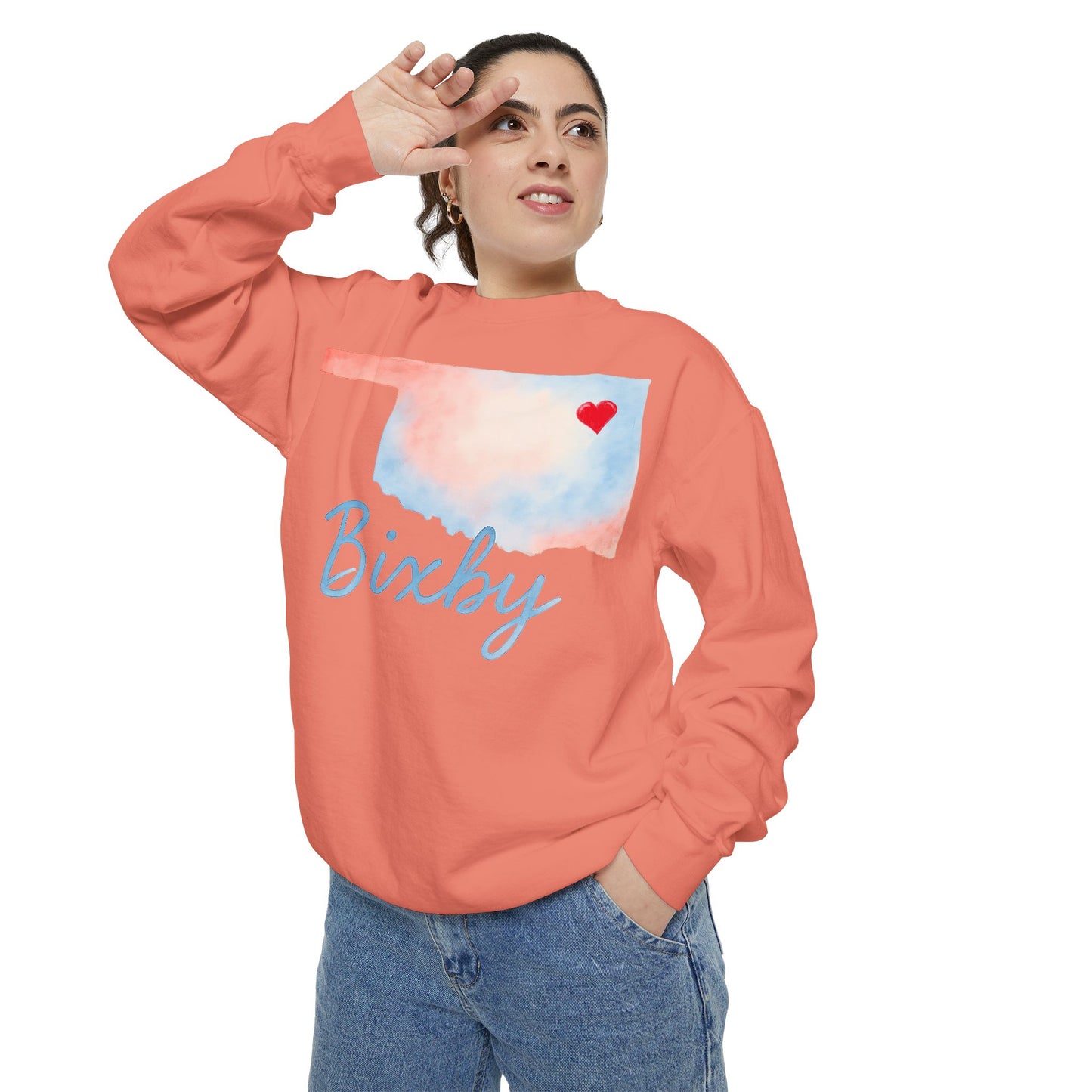 Bixby OK Heart Watercolor Comfort Colors Sweatshirt