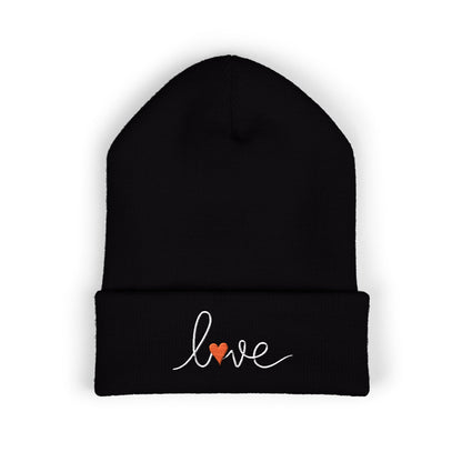 Love Embroidered Cuffed Beanie Cozy Casual Knit