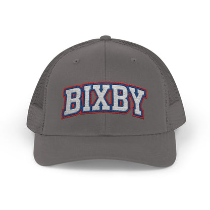 Bixby White Athletic Letter Embroidered Trucker Snapback
