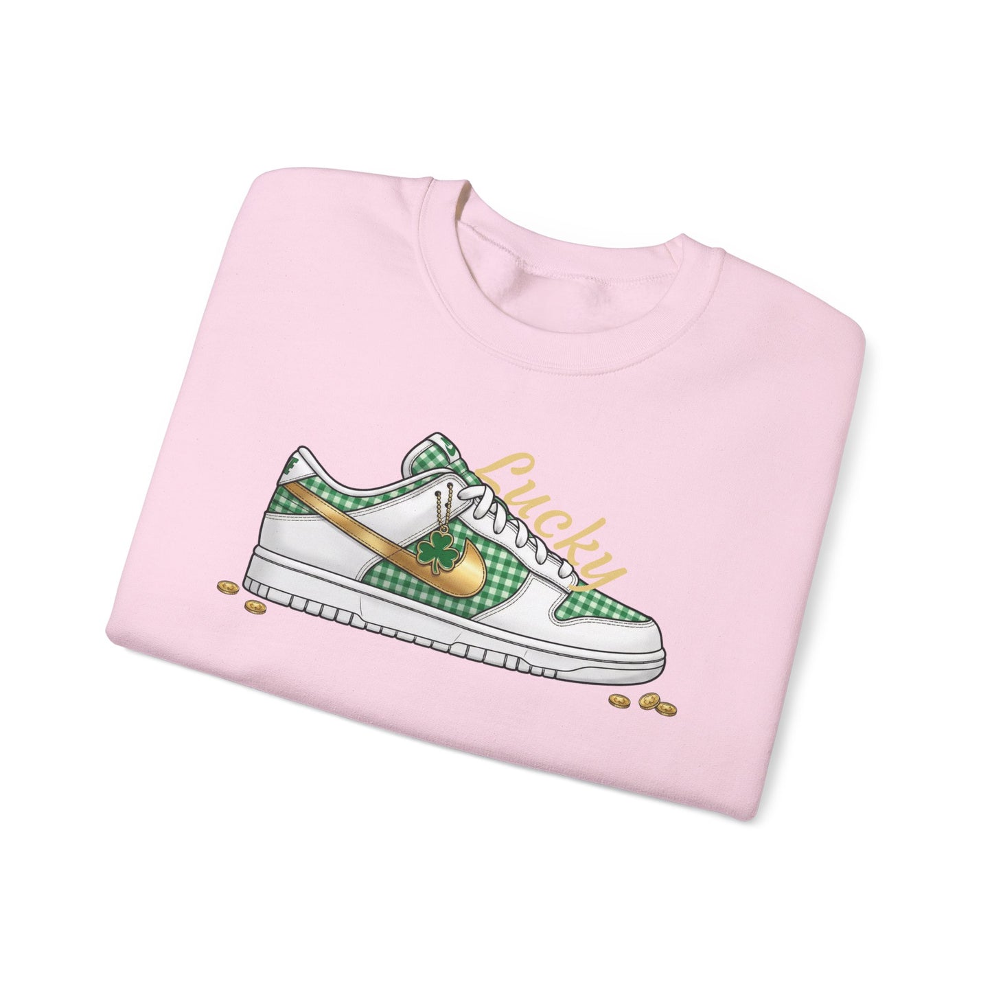 Sneaker Lucky Adult Gildan Crewneck Sweatshirt — Green Plaid Shoe Graphic