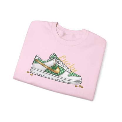 Sneaker Lucky Adult Gildan Crewneck Sweatshirt — Green Plaid Shoe Graphic