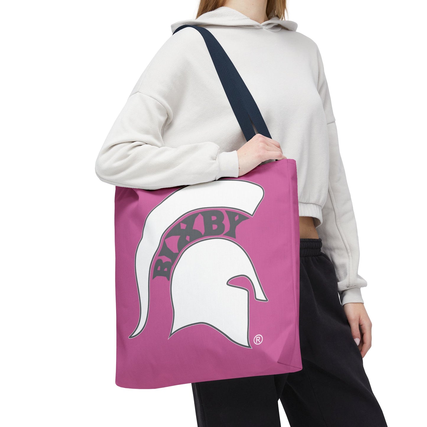 Bixby Spartans White Logo Pink Polyester Tote Bag