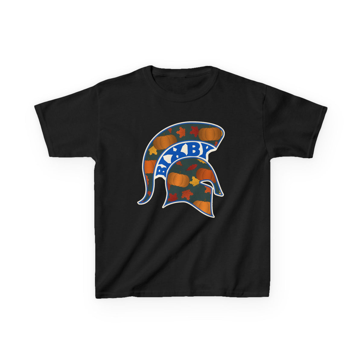 Bixby Spartans Pumpkin Patch Helmet Youth Tee – Kids Fall Game Day Shirt