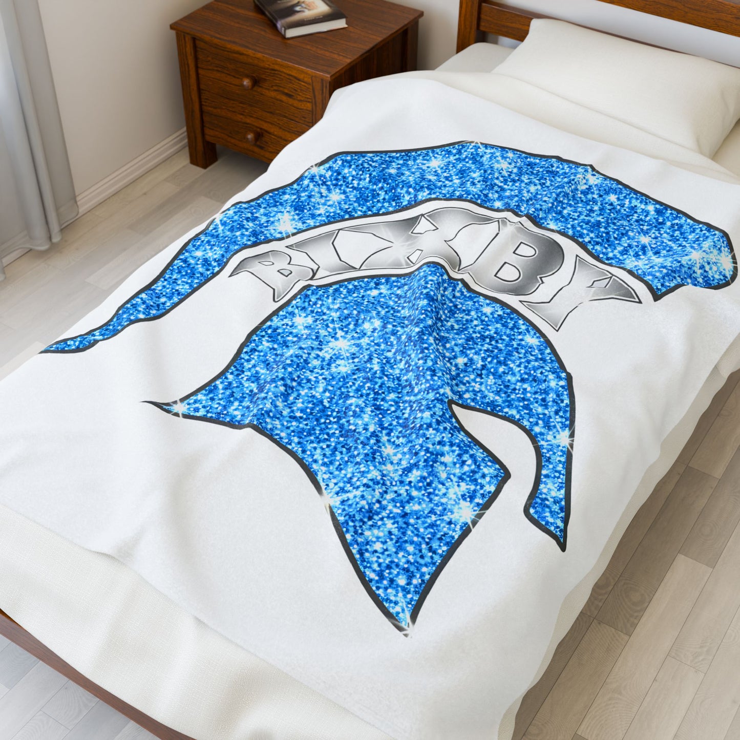 Spartan Blue Bling Logo Velveteen Plush Blanket