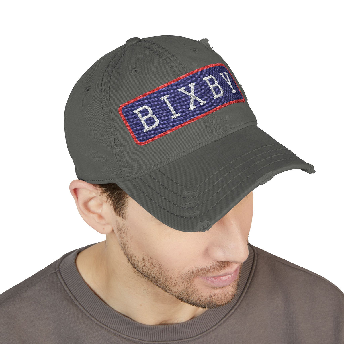 Bixby Spartans Distressed Dad Hat, Embroidered BIXBY Bar