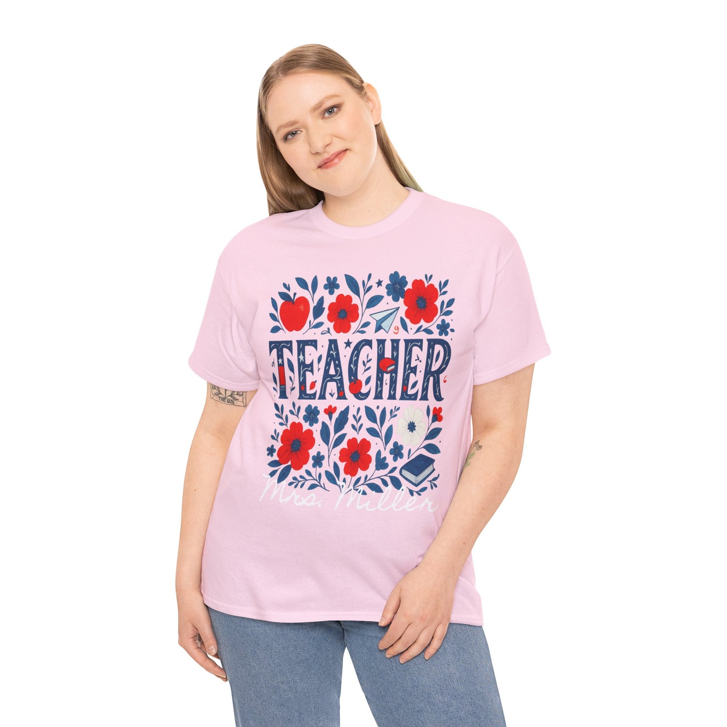 Floral Teacher Personalized Spartan Gildan Tee