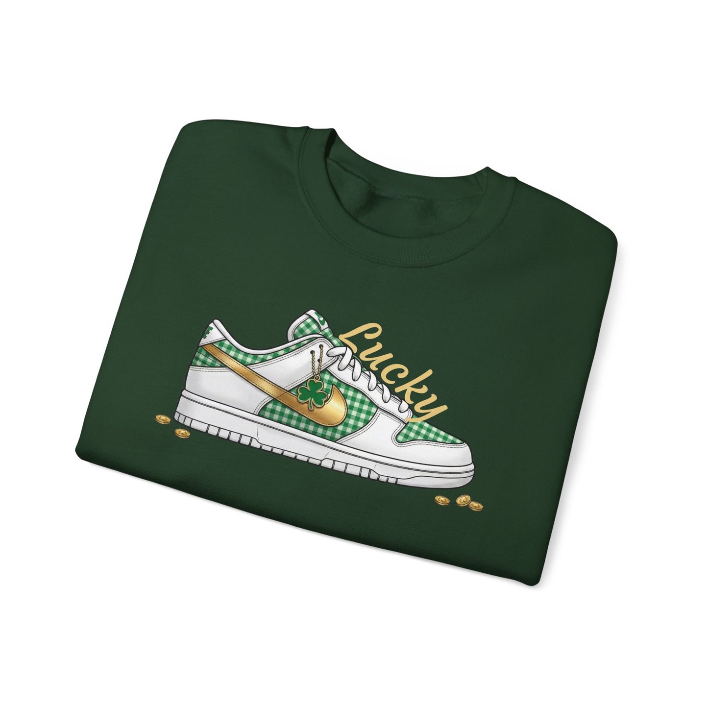 Sneaker Lucky Adult Gildan Crewneck Sweatshirt — Green Plaid Shoe Graphic