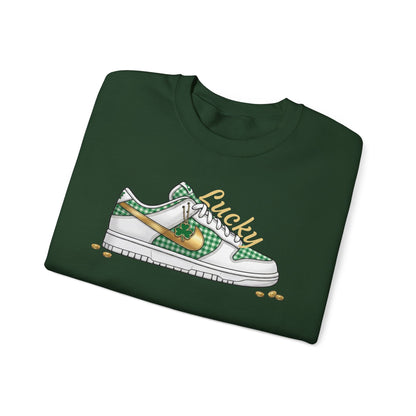 Sneaker Lucky Adult Gildan Crewneck Sweatshirt — Green Plaid Shoe Graphic