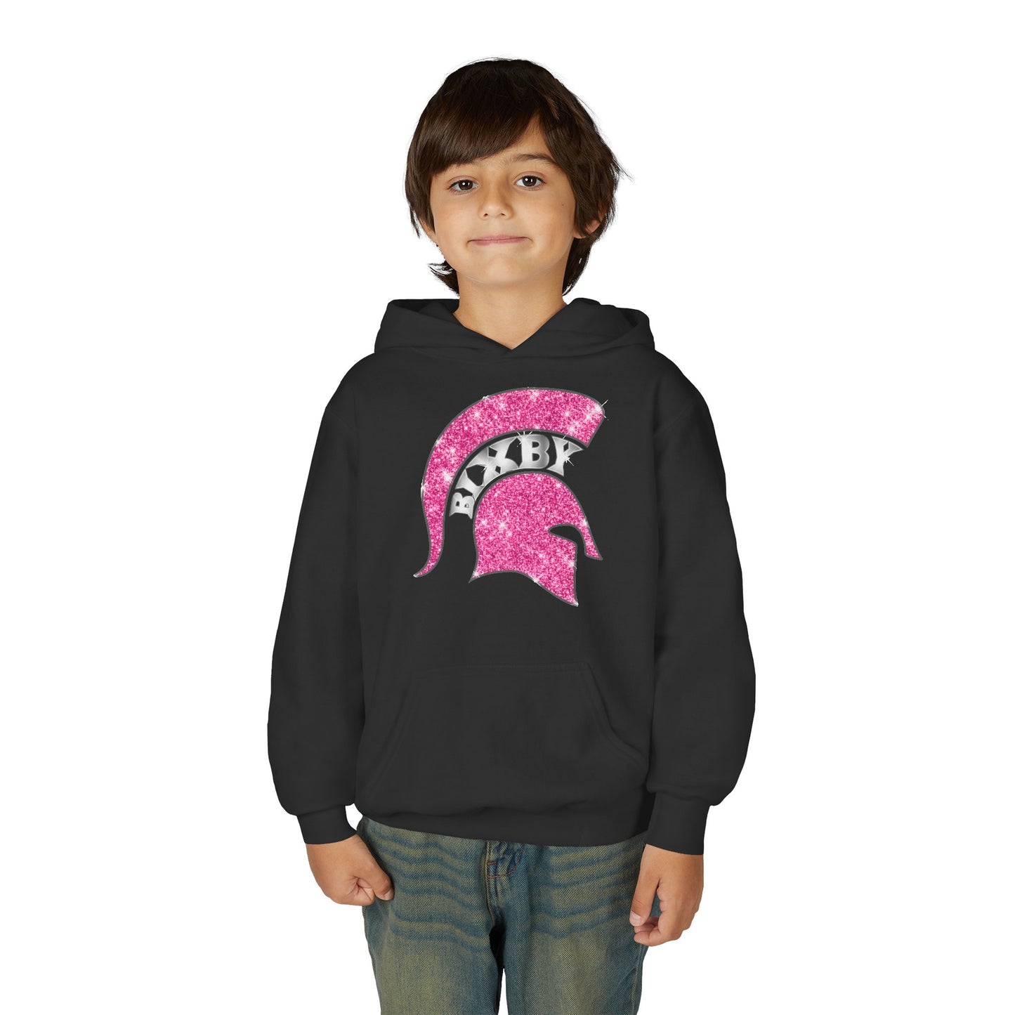 Bixby Spartan Pink Helmet Bling Youth Gildan Hoodie