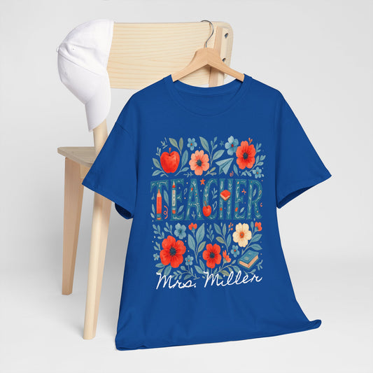 Floral Personalized Teacher Spartan Gildan Tee