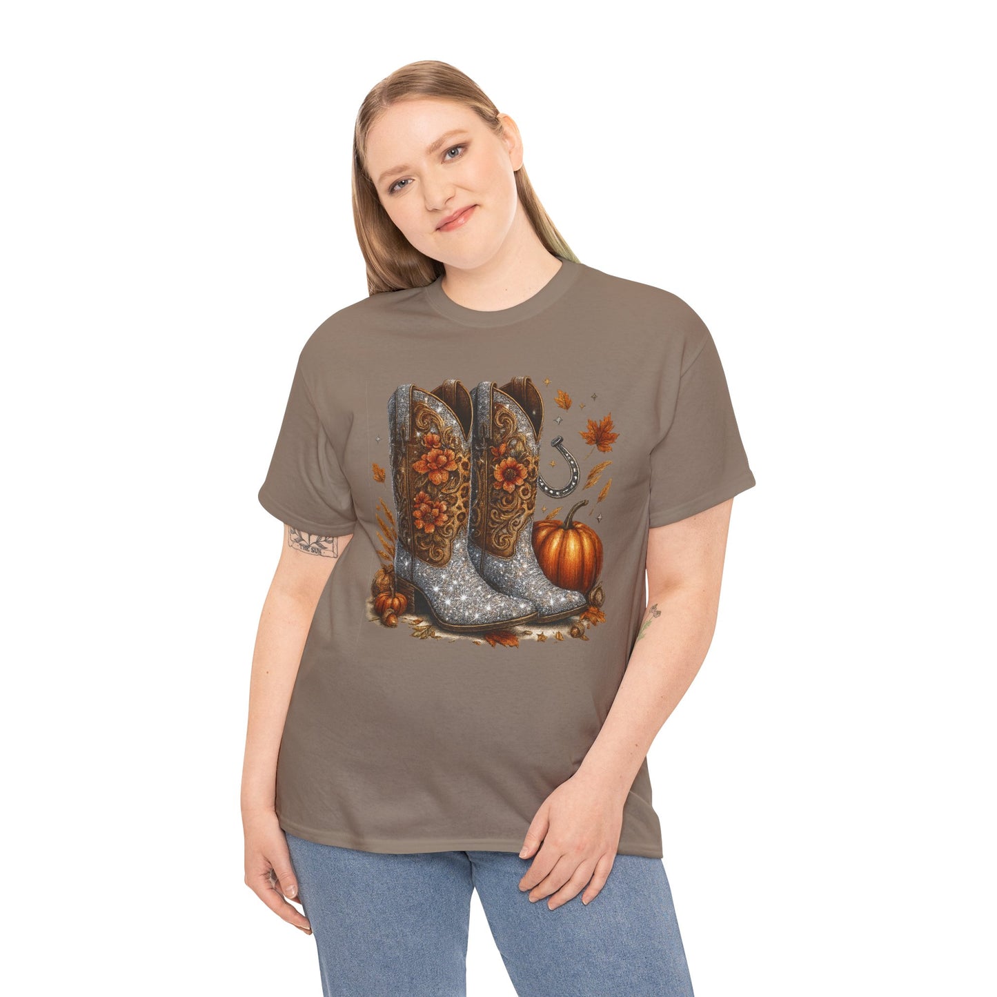 Fall Floral Bling Boots Country Gildan Tee