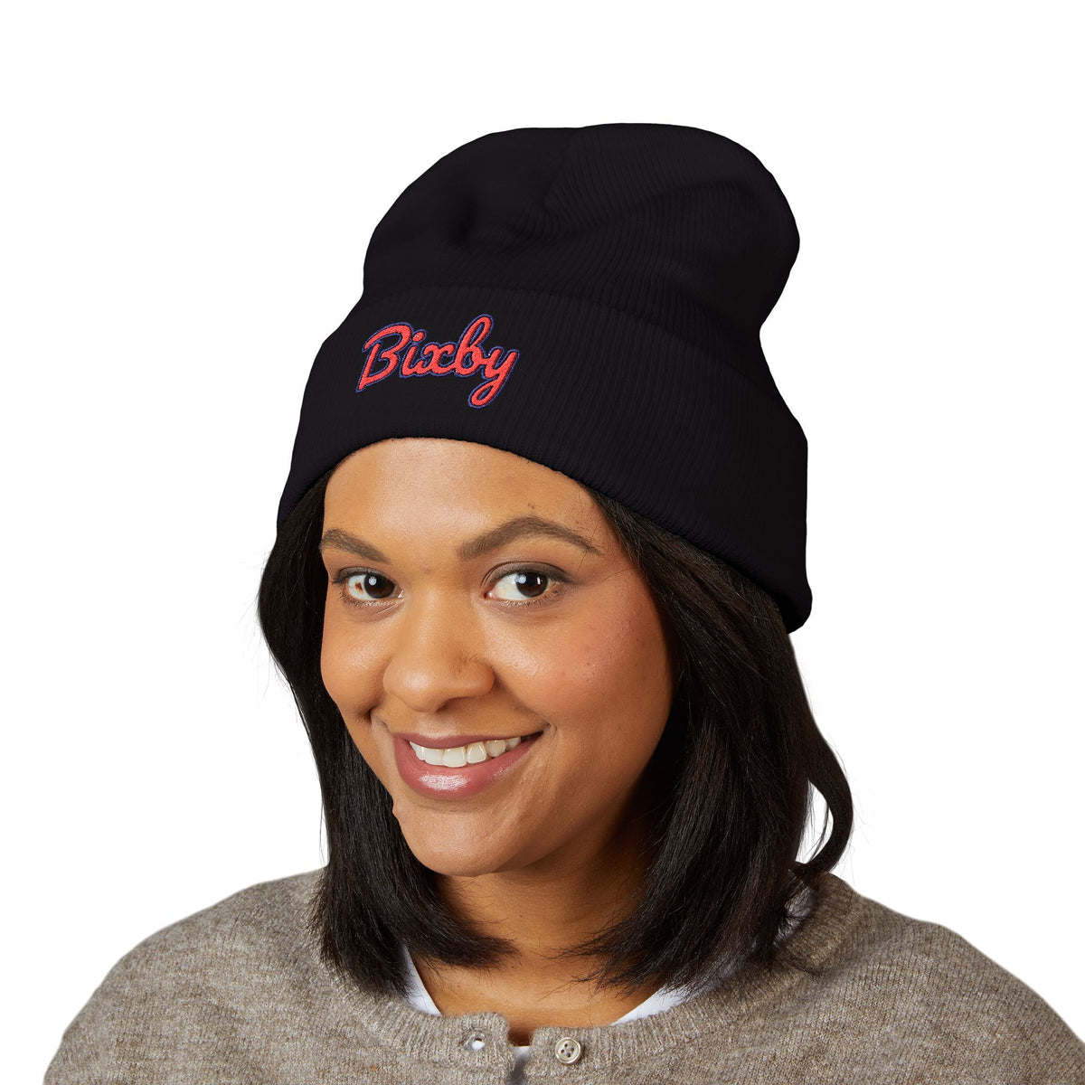 Bixby Spartans Embroidered Cuffed Beanie, Red Script Bixby