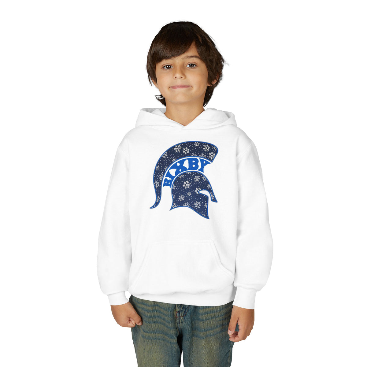 Bixby Spartans Snowflake Helmet Youth Hoodie, Kids Winter