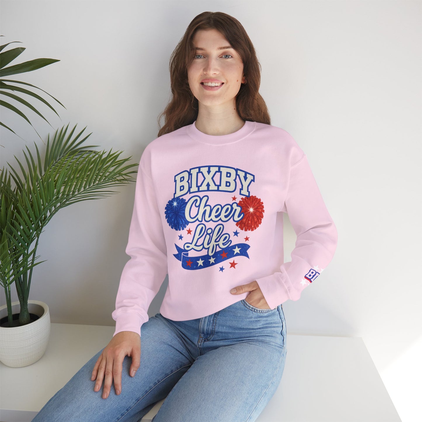 Bixby Cheer Life With Sleeve Print Gildan Sweatshirt