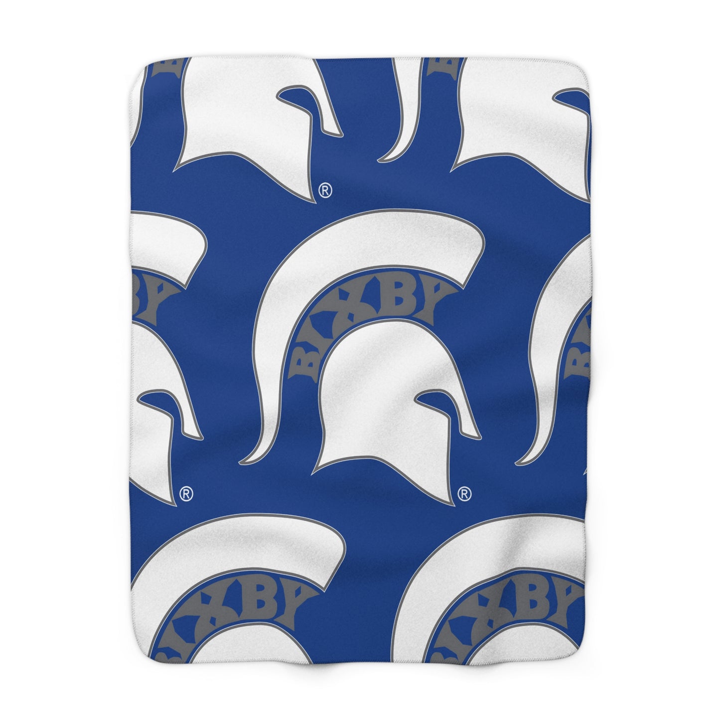 Spartan White Large Pattern Logo Comfy Sherpa Fleece Blanket