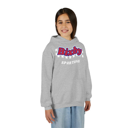 Bixby Spartans Retro Script Checkered Youth Hoodie – Kids Game Day Hoodie