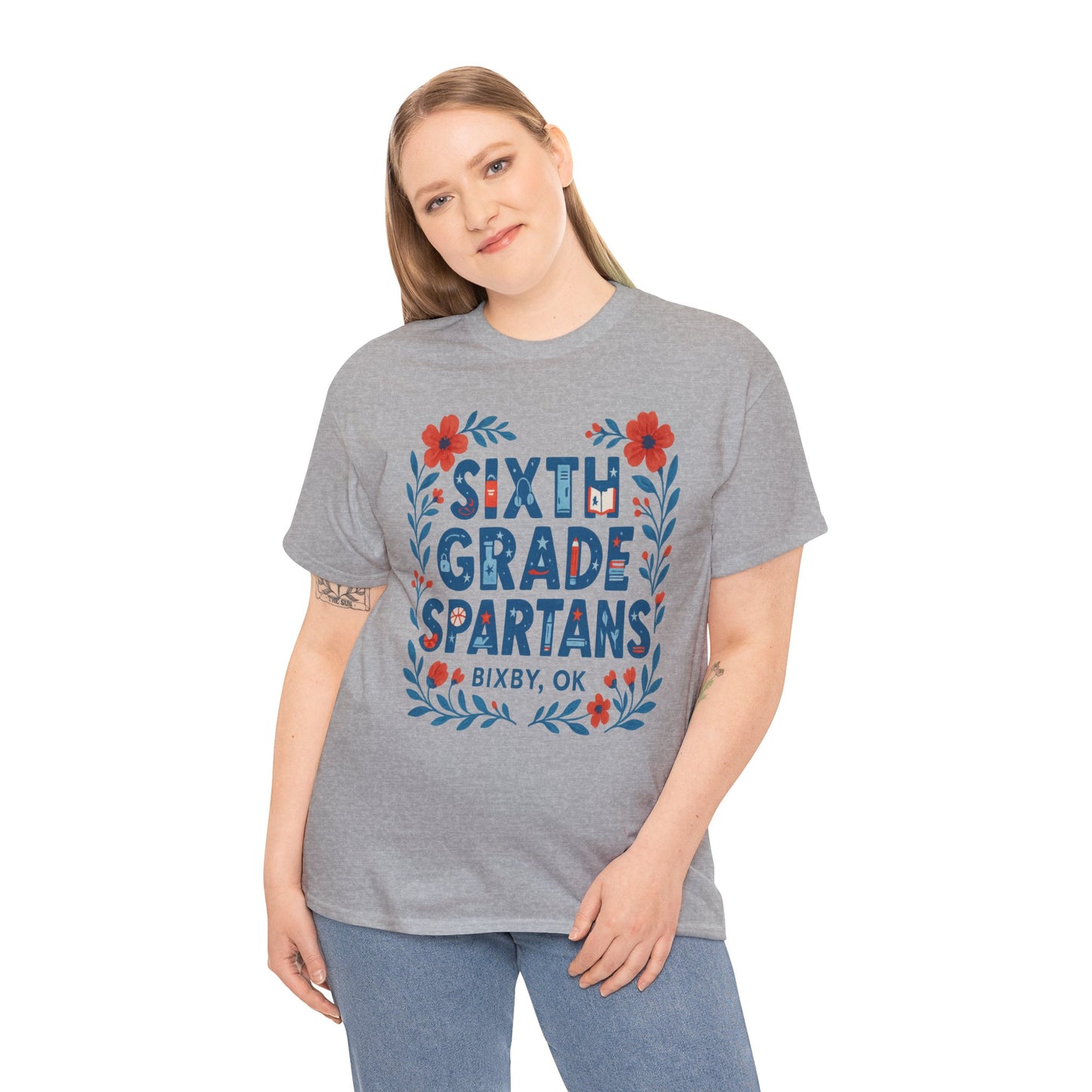 Floral Sixth Grade Spartan Gildan Tee