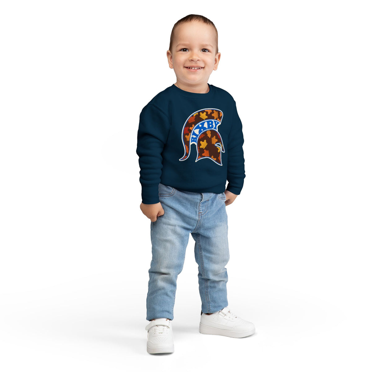 Bixby Spartans Fall Leaves Helmet Toddler Sweatshirt – Little Spartan Autumn Crewneck