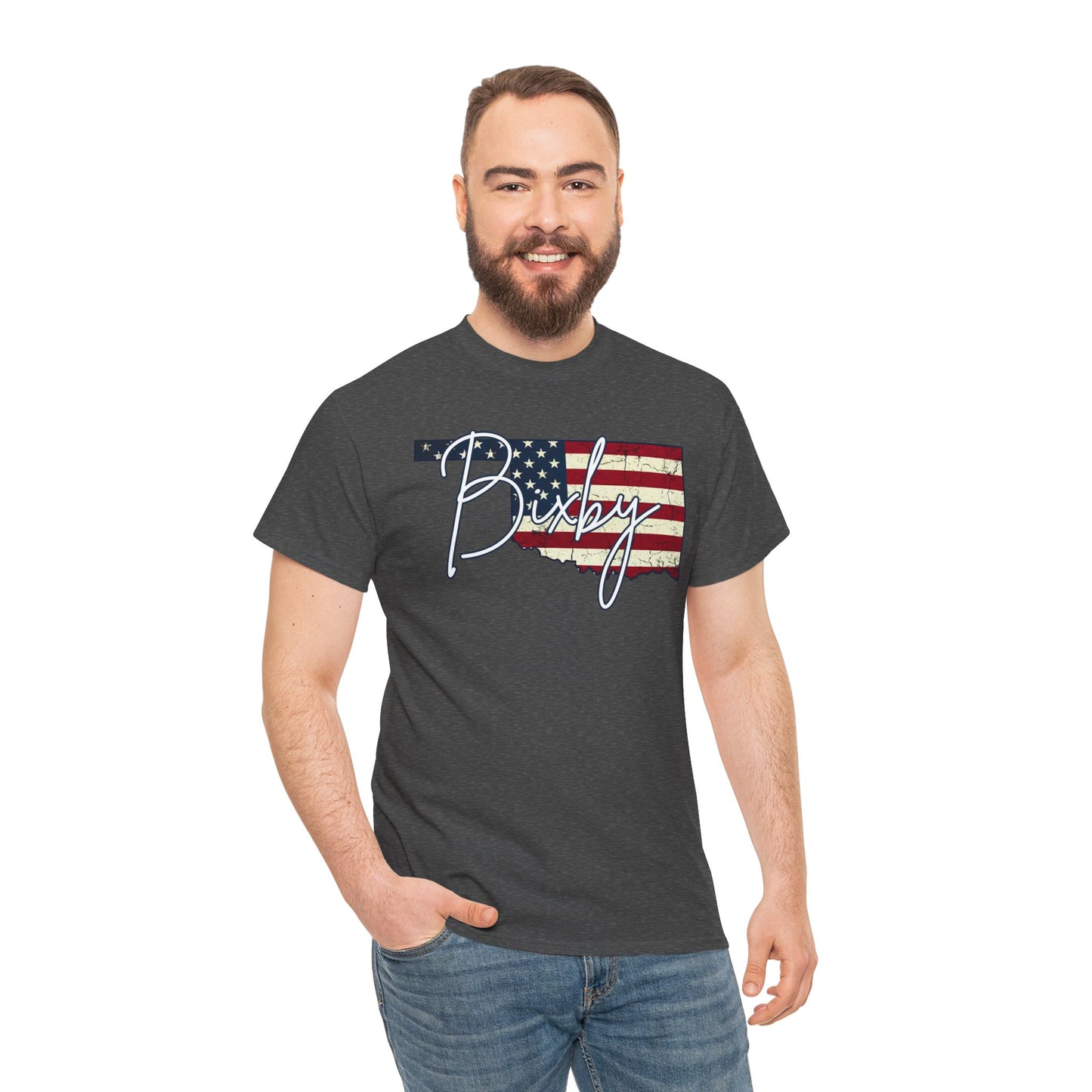 Oklahoma Flag Bixby Script Gildan Tee