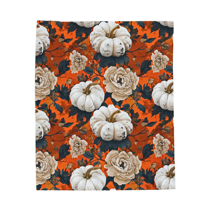 Pumpkin Floral Blast Velveteen Plush Blanket