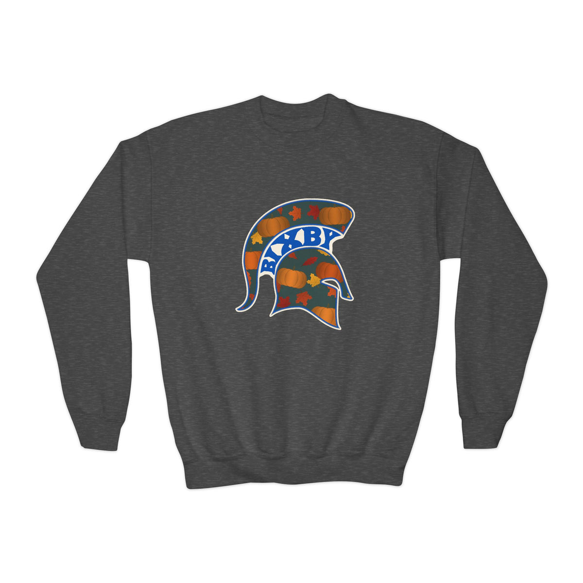 Bixby Spartans Pumpkin Patch Helmet Youth Sweatshirt – Kids Fall Crewneck