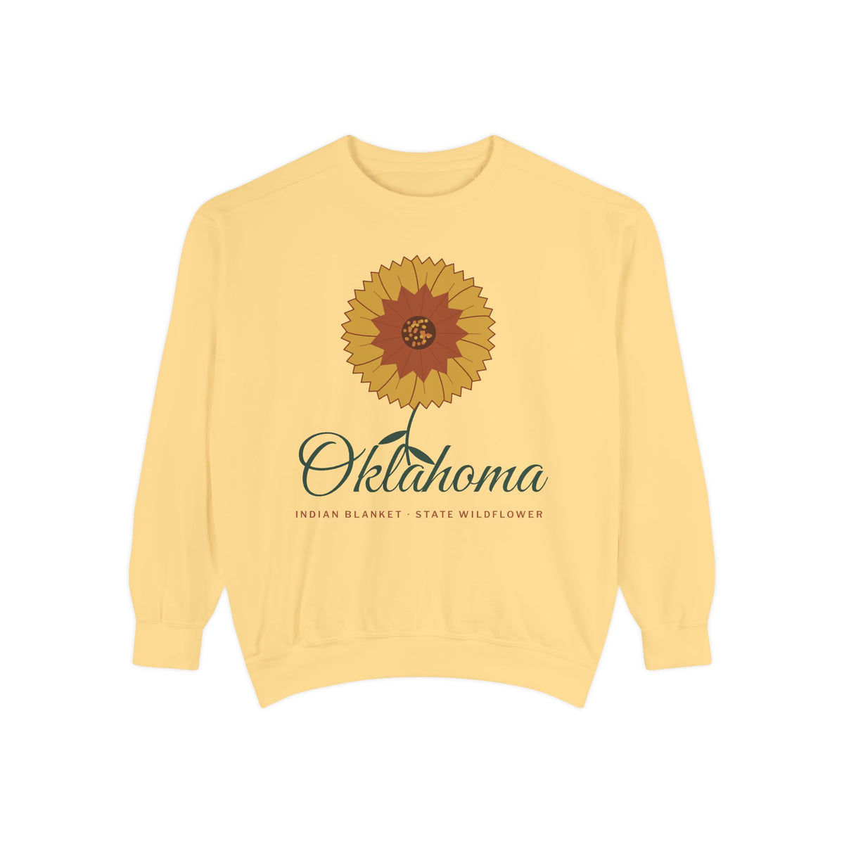 Indian Blanket Garden Script Oklahoma Crewneck Sweatshirt | Comfort Colors