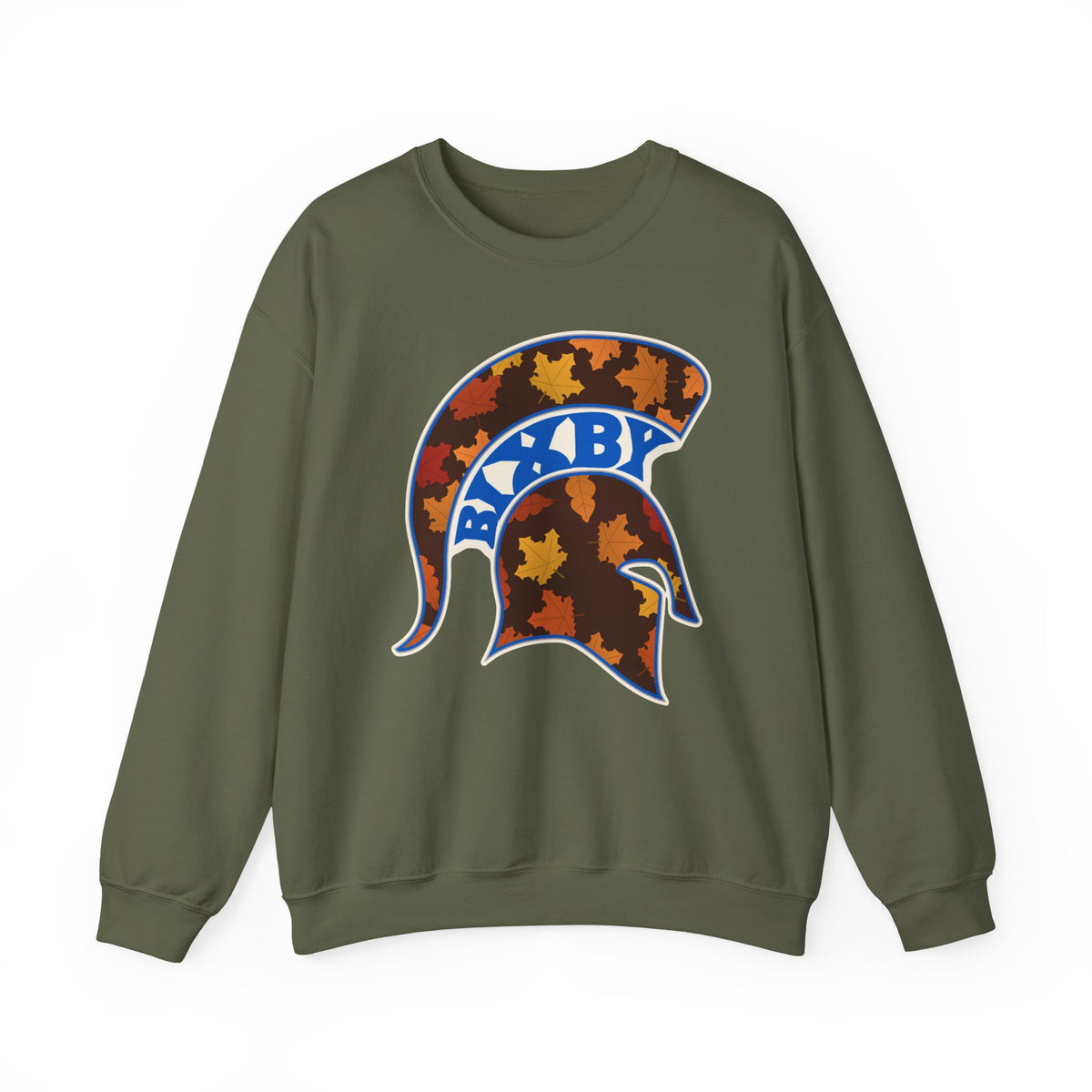 Bixby Spartans Fall Leaves Helmet Sweatshirt – Autumn Game Day Crewneck
