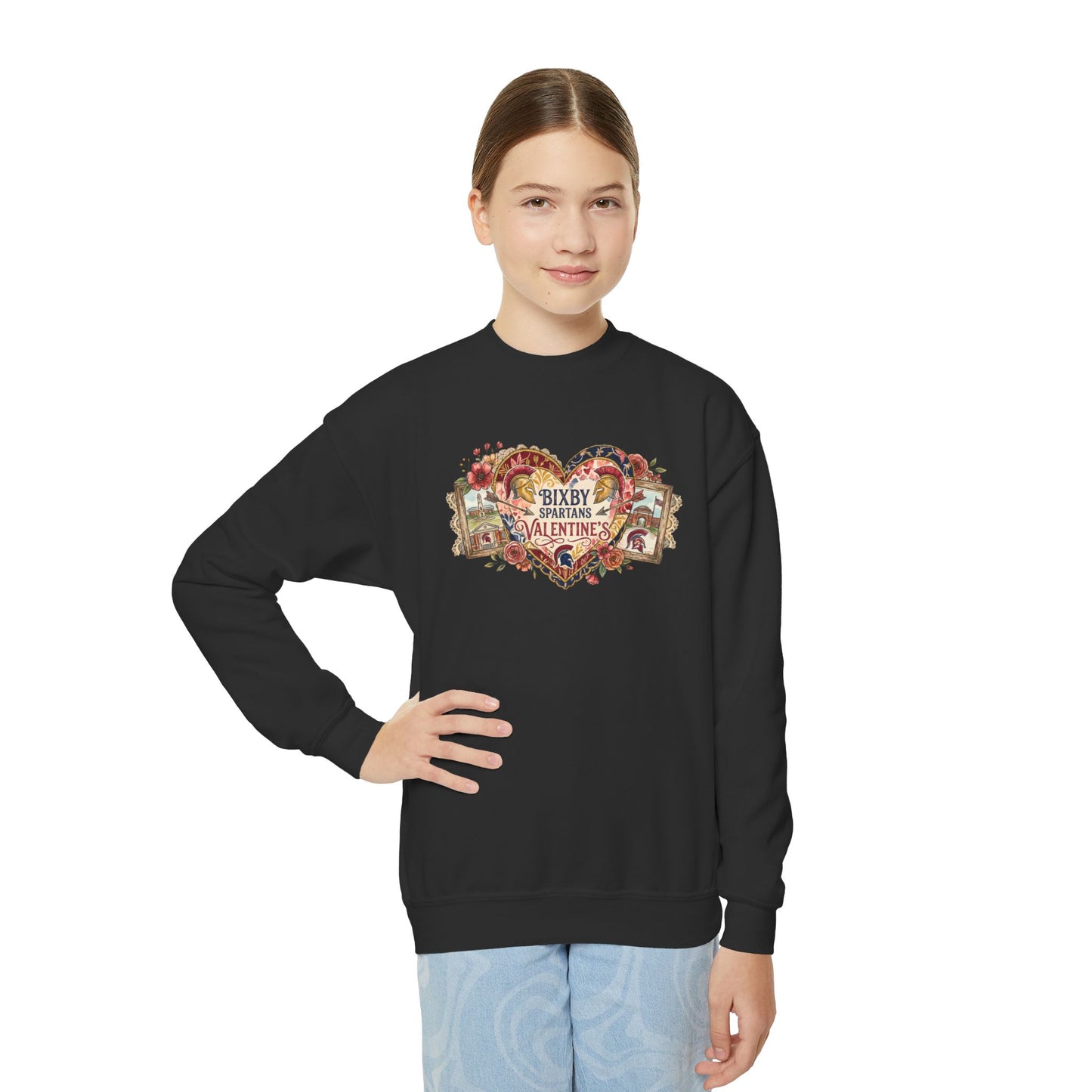 Bixby Spartans Youth Valentine's Day Heart Gildan Sweatshirt