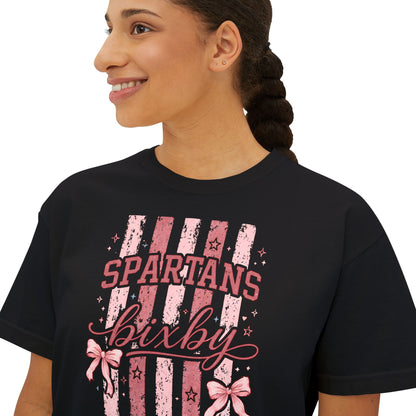 Spartans Bixby Women's Boxy Tee Pink Vintage Stripe Cheer Shirt