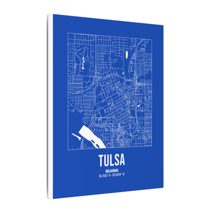 Tulsa Street Map Canvas, White on Royal Blue