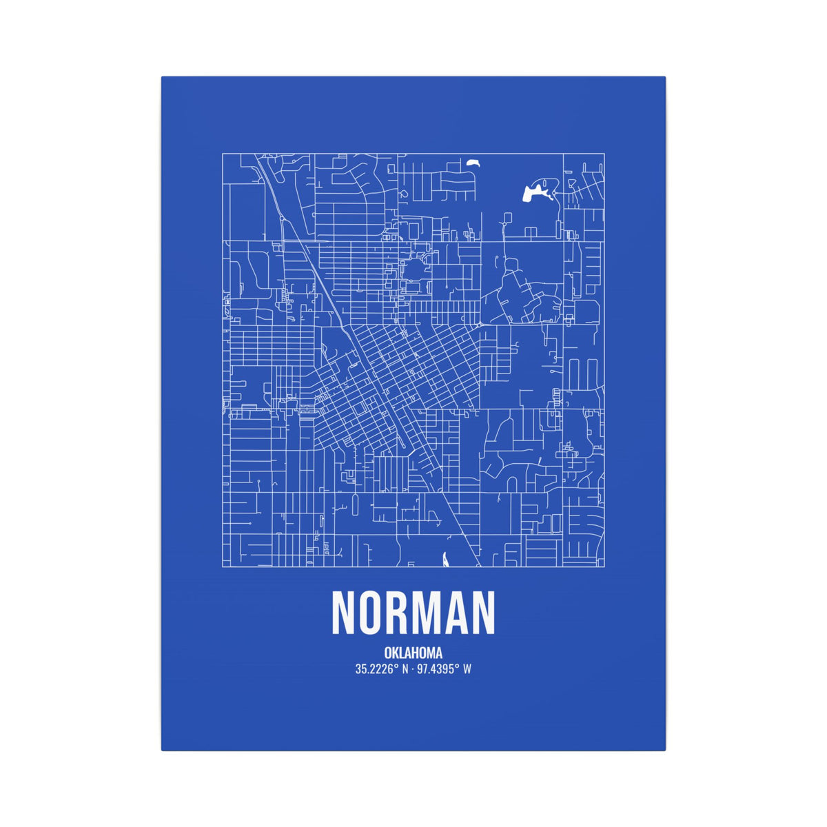 Norman Street Map Canvas, White on Royal Blue