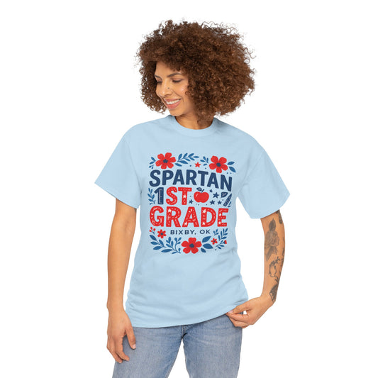 Floral First Grade Spartan Gildan Tee