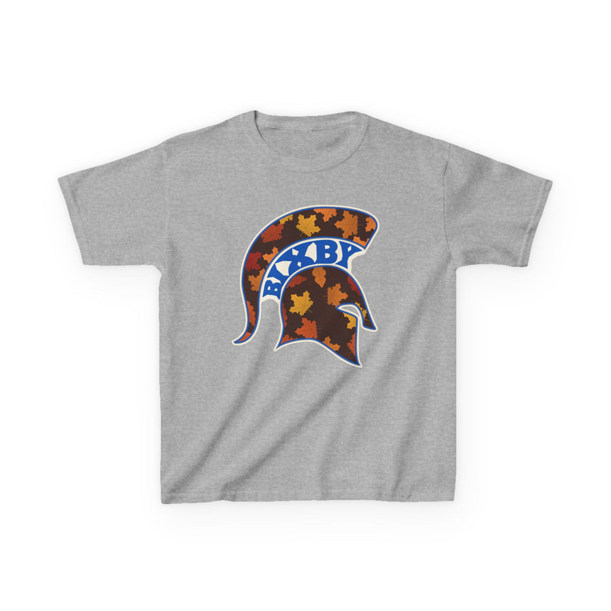 Bixby Spartans Fall Leaves Helmet Youth Tee – Kids Autumn Game Day Shirt