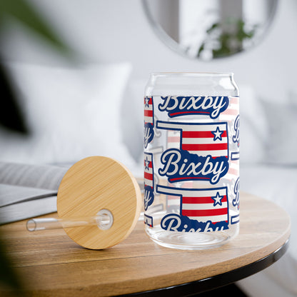 Patriotic Bixby OK Watercolor 16 Ounce Sipper Glass