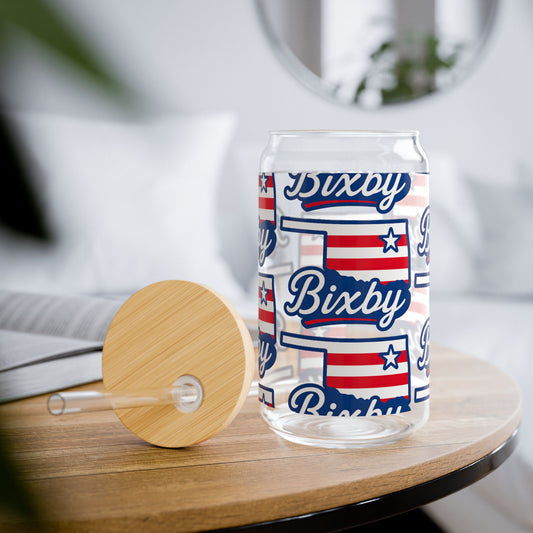 Patriotic Bixby OK Watercolor 16 Ounce Sipper Glass