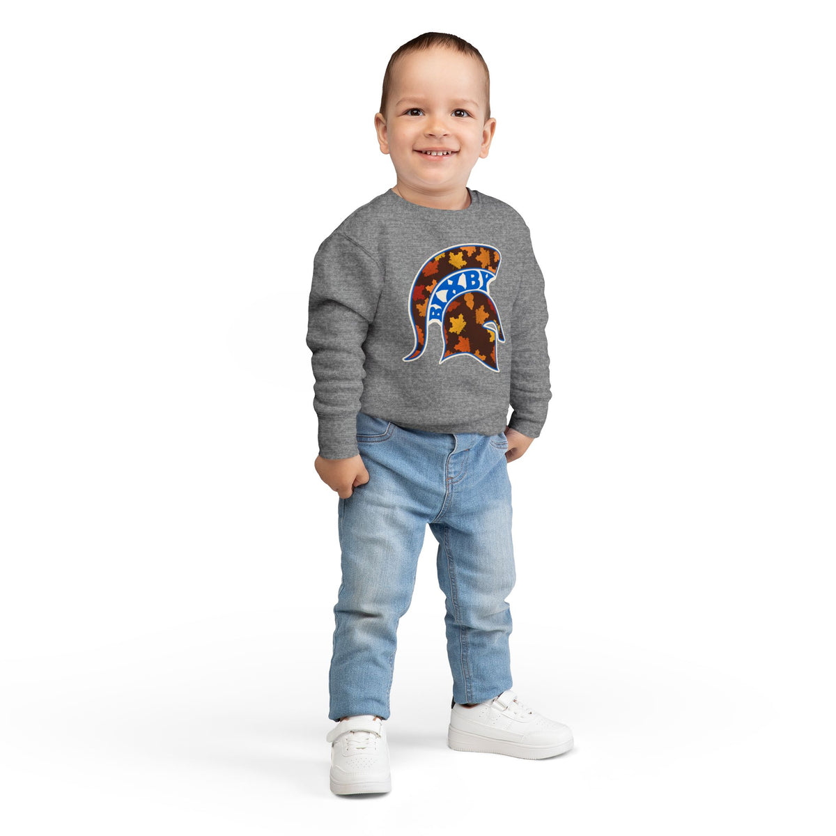 Bixby Spartans Fall Leaves Helmet Toddler Sweatshirt – Little Spartan Autumn Crewneck