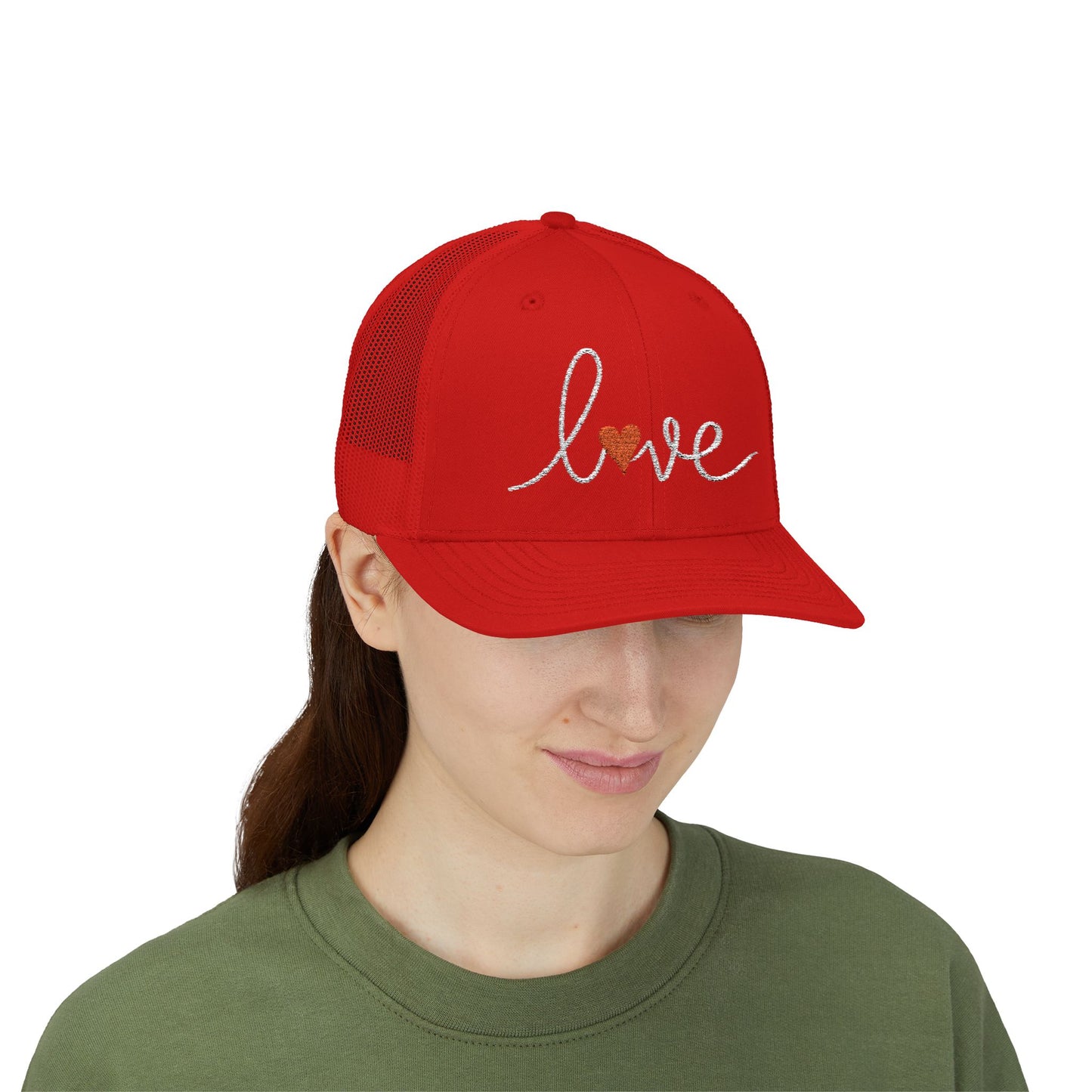 Love Script Snapback Trucker Cap | Sparkle Heart Embroidery