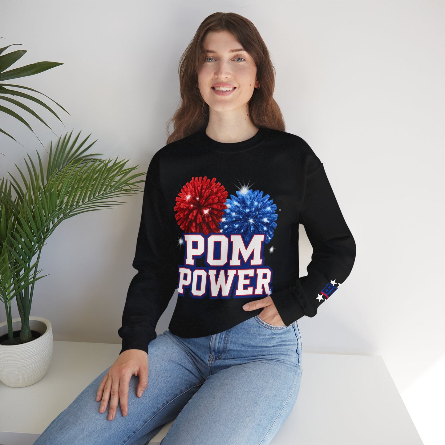 Pom Power With Sleeve Print Gildan Sweatshirt