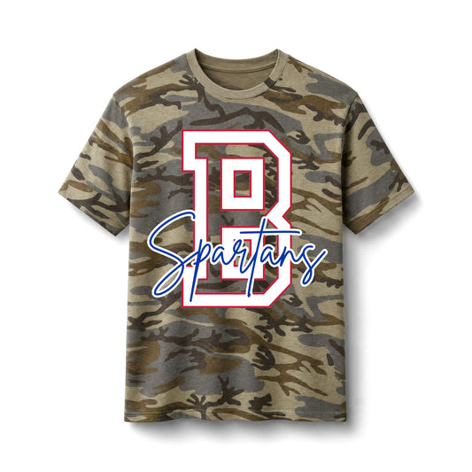 Bixby Spartans Camo Spartans - Letter B Graphic Cotton Tee