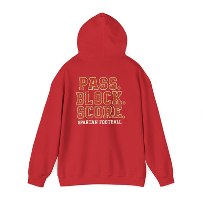 Pass. Block. Score Spartan Football Gildan Hoodie
