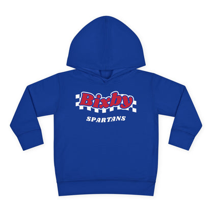 Bixby Spartans Retro Script Checkered Toddler Hoodie – Little Spartan Game Day Hoodie