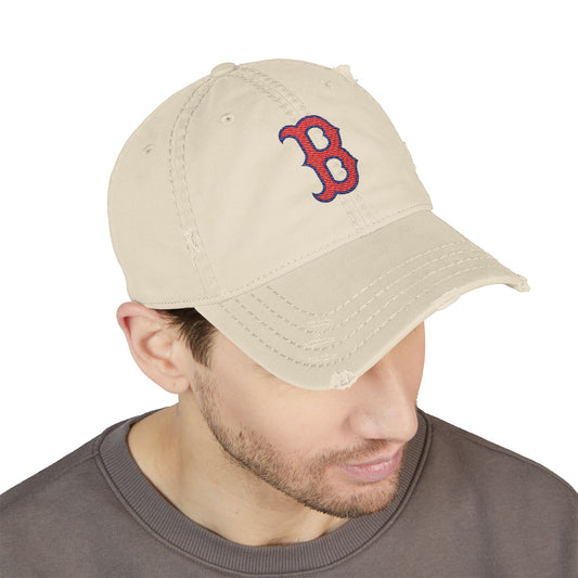 Distressed Embroidered Dad Hat Vintage Red & Blue “B” Baseball Cap