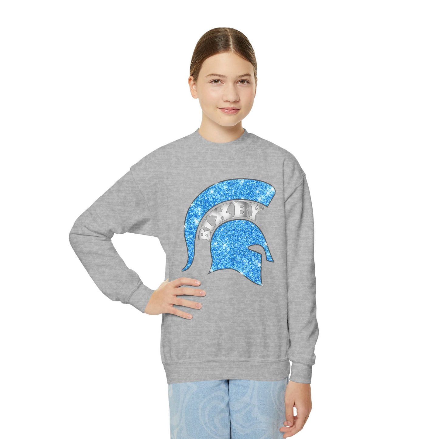 Bixby Spartan Helmet Bling Youth Gildan Sweatshirt