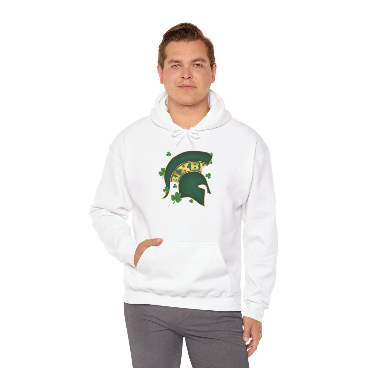 St. Patty's Good Luck Spartan Helmet Adult Gildan Hoodie