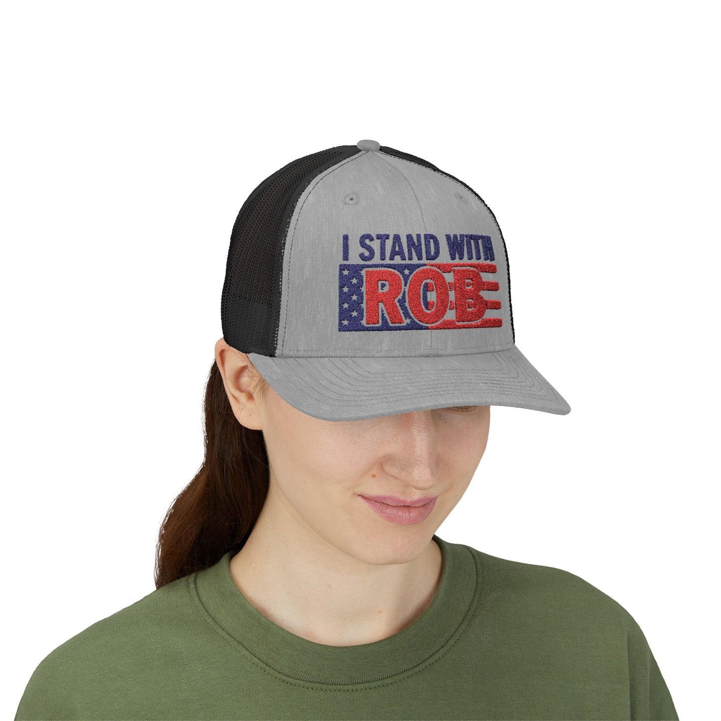 Patriotic Flag - I Stand With Rob Embroidered Trucker Snapback