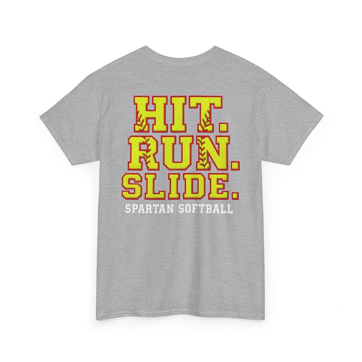 Hit. Run. Slide. Spartan Softball Gildan Tee