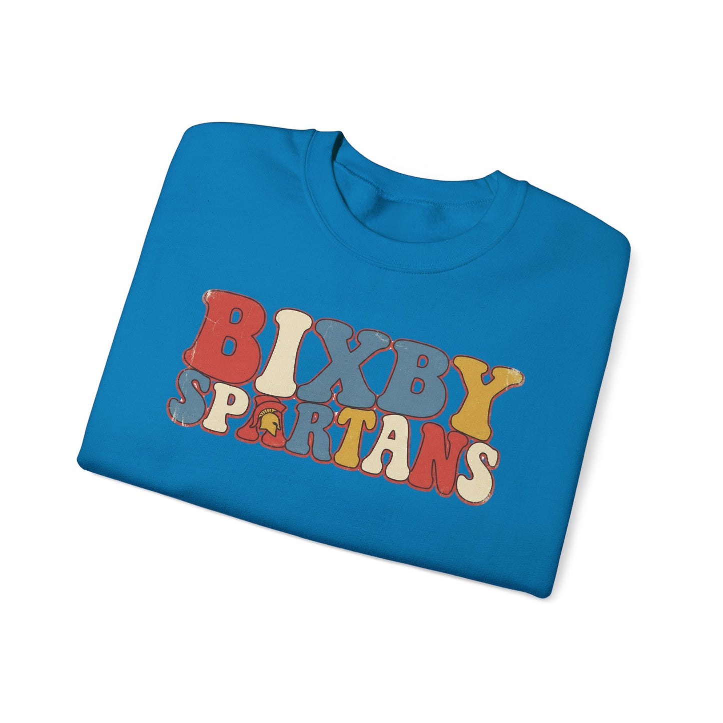 Bixby Spartans Retro 70's Vibe Distressed Print Gildan Sweatshirt