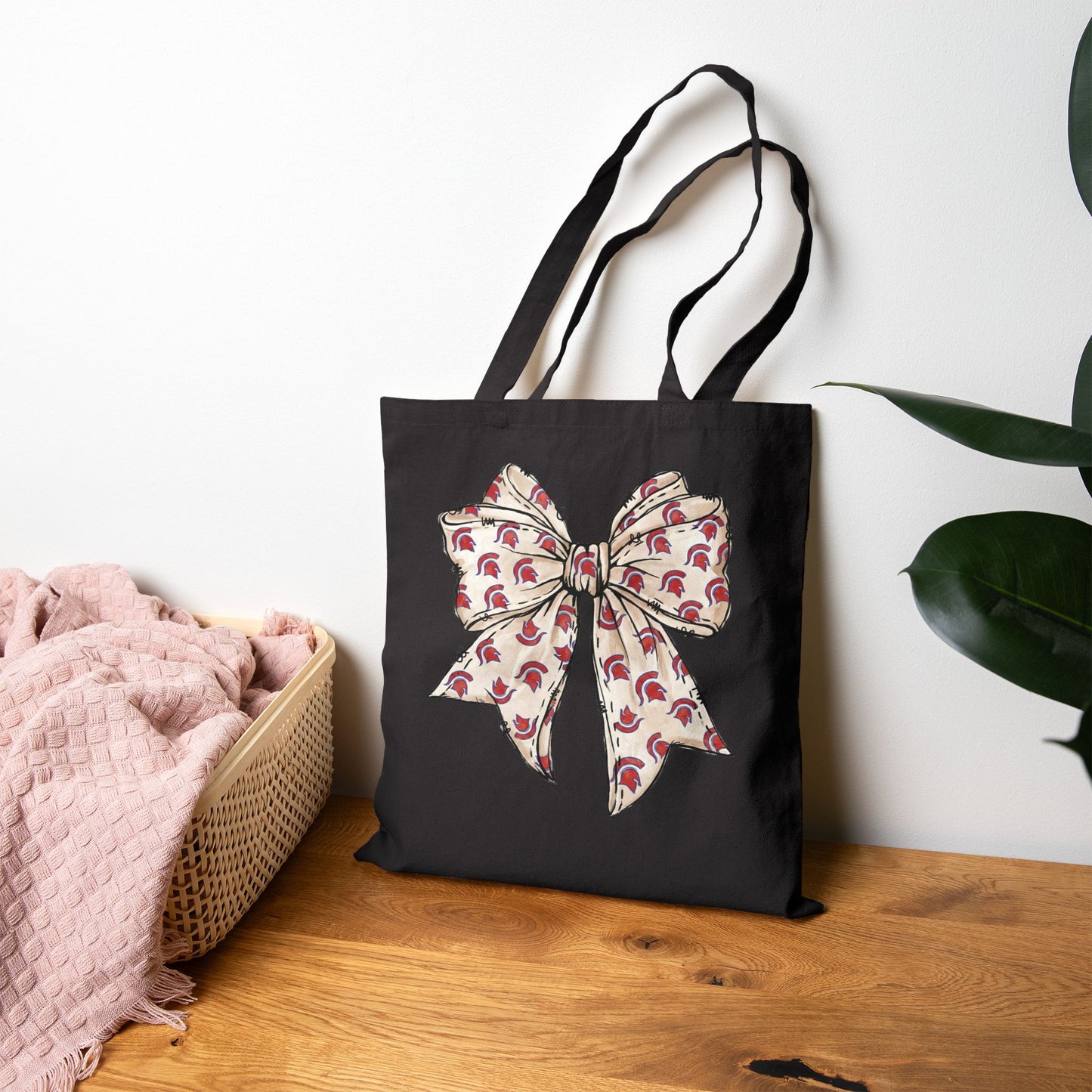 Spartan Bow Front and Back Print Canvas Tote Bag